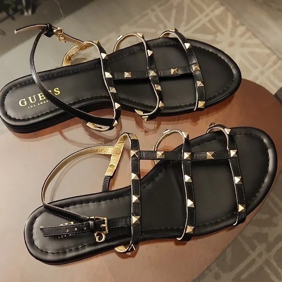Guess Black and Gold Studded Sandals - Picture 1 of 1